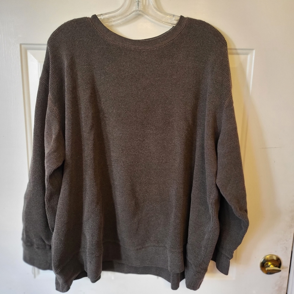 Men's Heavy Duty 100% Cotton Waffle Long Sleeve Shirt, Olive/Brown Size 3xl